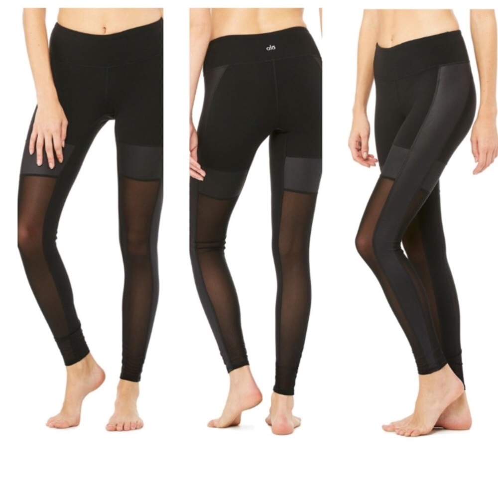 Alo mesh panel and sleek leather leather leggings